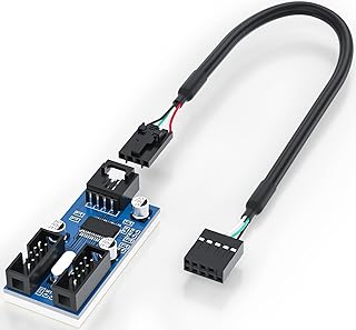 HanCenDa USB 2.0 Header Splitter Male 1 to 2 Female Extension Connector Adapter, USB 2.0 Splitter with 30CM USB Cable, Motherboard USB Splitter for WiFi Receiver, CPU,RGB Light and Fans