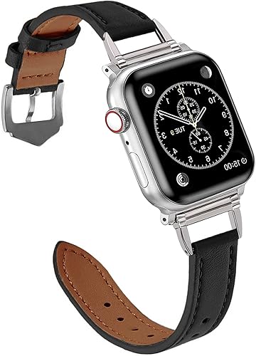 Correas de cuero compatibles con Apple Watch Band para mujeres de 1.496 in, 1.575 in, 1.614 in, correa de repuesto con hebilla de metal en forma de