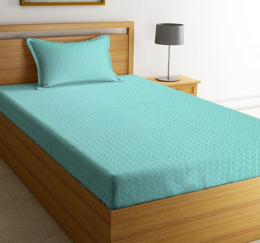 Image of NHD HOME Premium Glace Cotton 180 TC Flat Single Bedsheets Breathable | Wrinklefree (Size-60 X 90 Inch) with 1 King Size Pillow Covers (Size-17 X 27 Inches, Pastle Green Abstract)