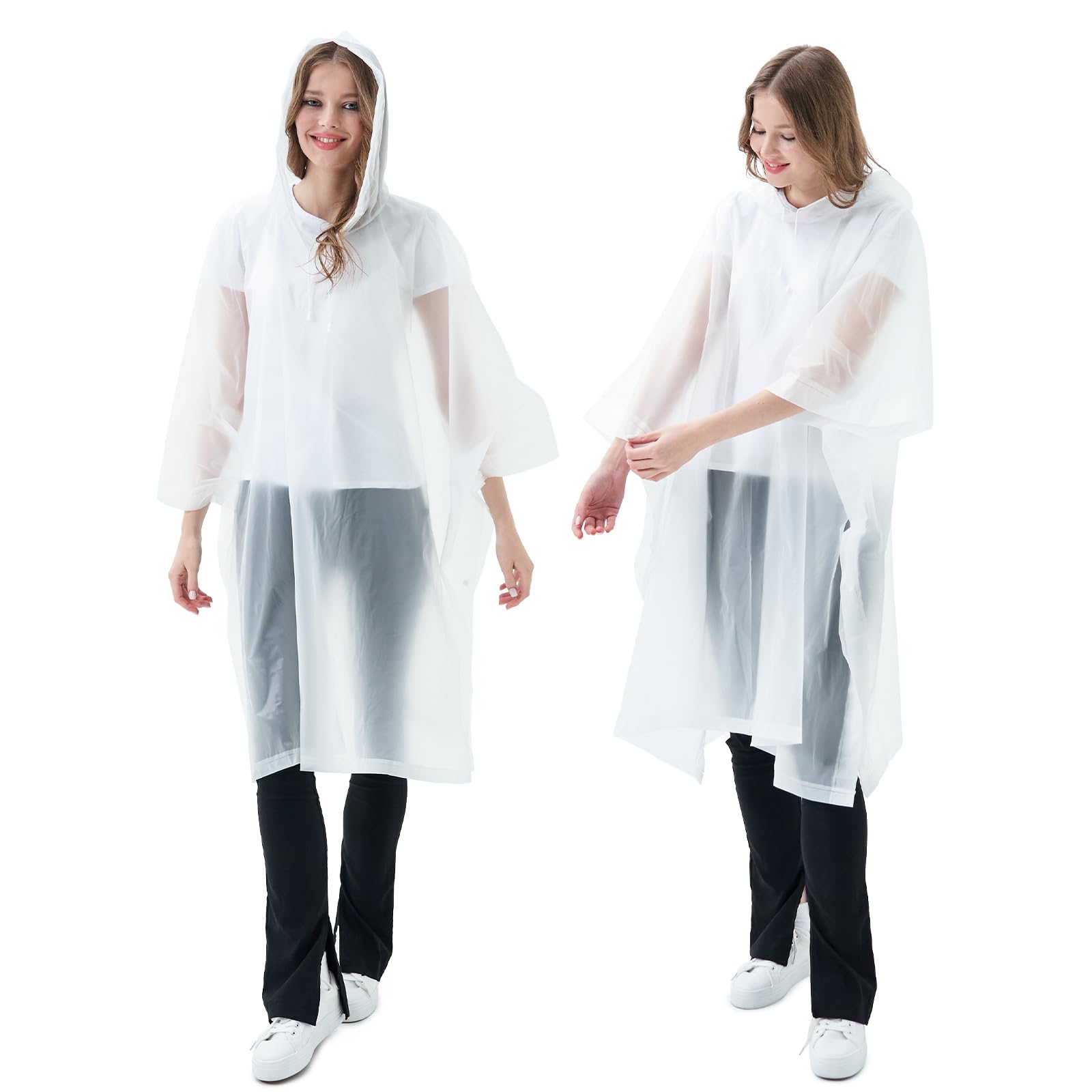 SWOGAAReusable Adult Rain Ponchos 2 Pcs for Women and Men with Drawstring Hood Perfect for Camping