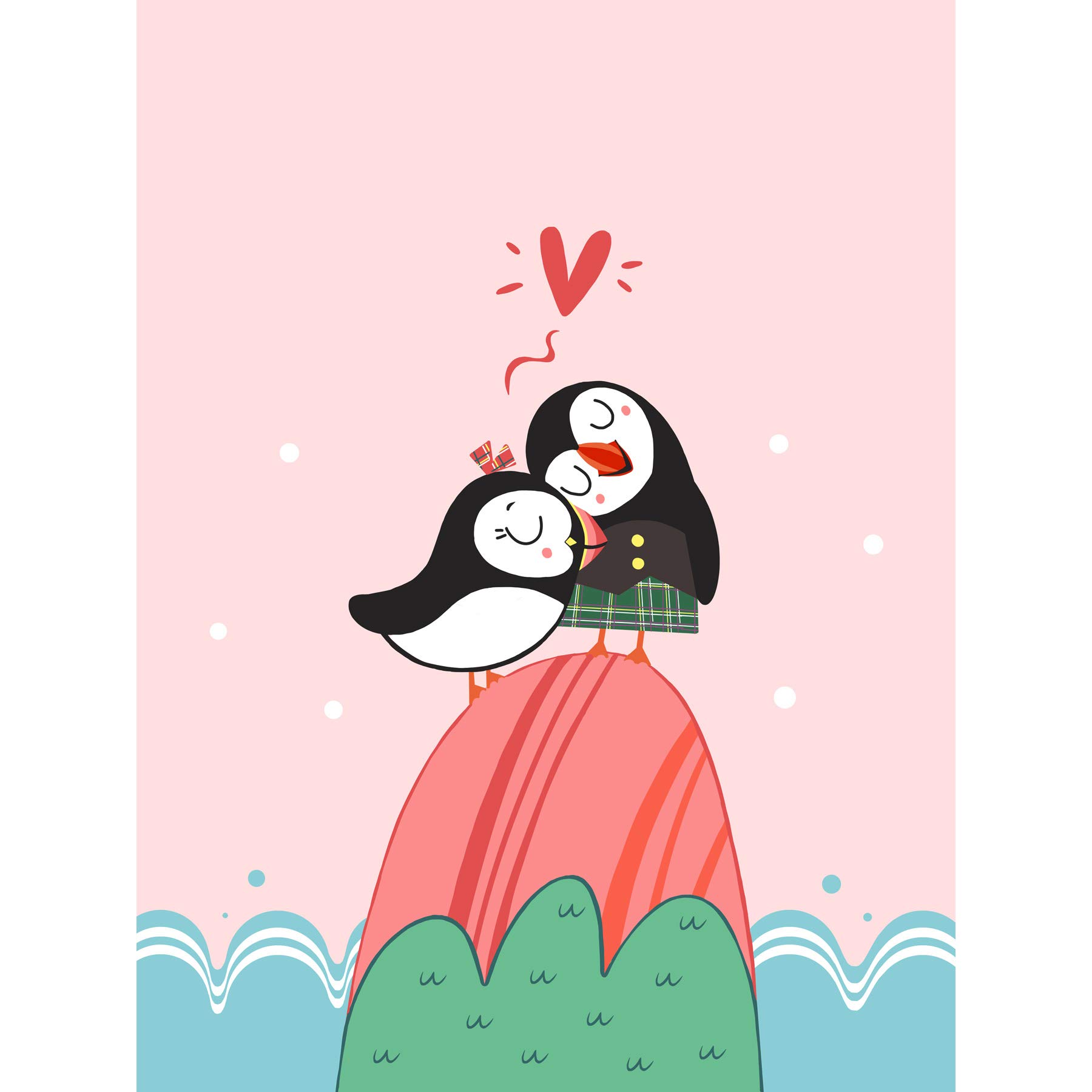 Wee Blue Coo Puffins in Love Large Wall Art Print Canvas Premium Poster