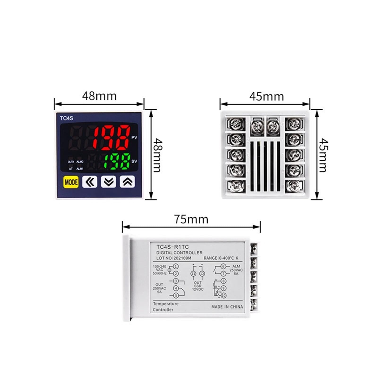 1 Uds. Controlador de temperatura PID TC4S 4-20mA SSR salida de relé regulador PID tipo K instrumento Digital de entrada múltiple 48*48(Relay OPT 2ALM)