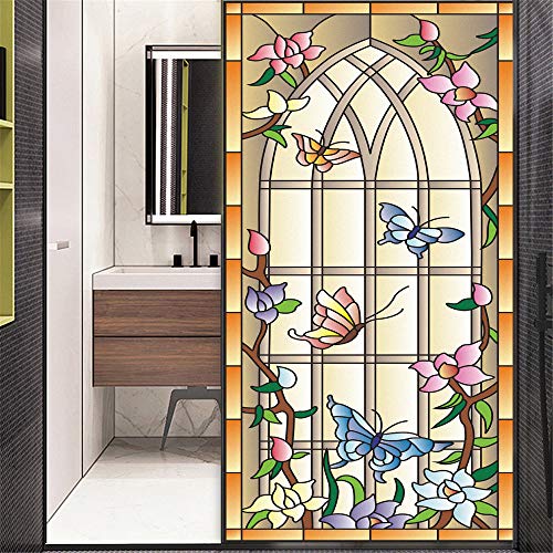 Privacy Window Film No Glue Window Cling Self Adhesive Static Cling Window Film Vinyl Glass Decorative Frosted Glass Sticker Flowers Butterfly Pattern 89x160cm(35