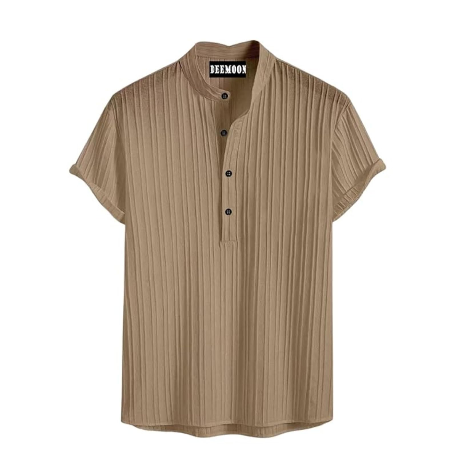 Bewakoof Men's Polyster Kurta with Mandarin Collar, Half Placket Buttons, Front Pocket | Half Sleeves | Soft & Breathable Fabric in neutral