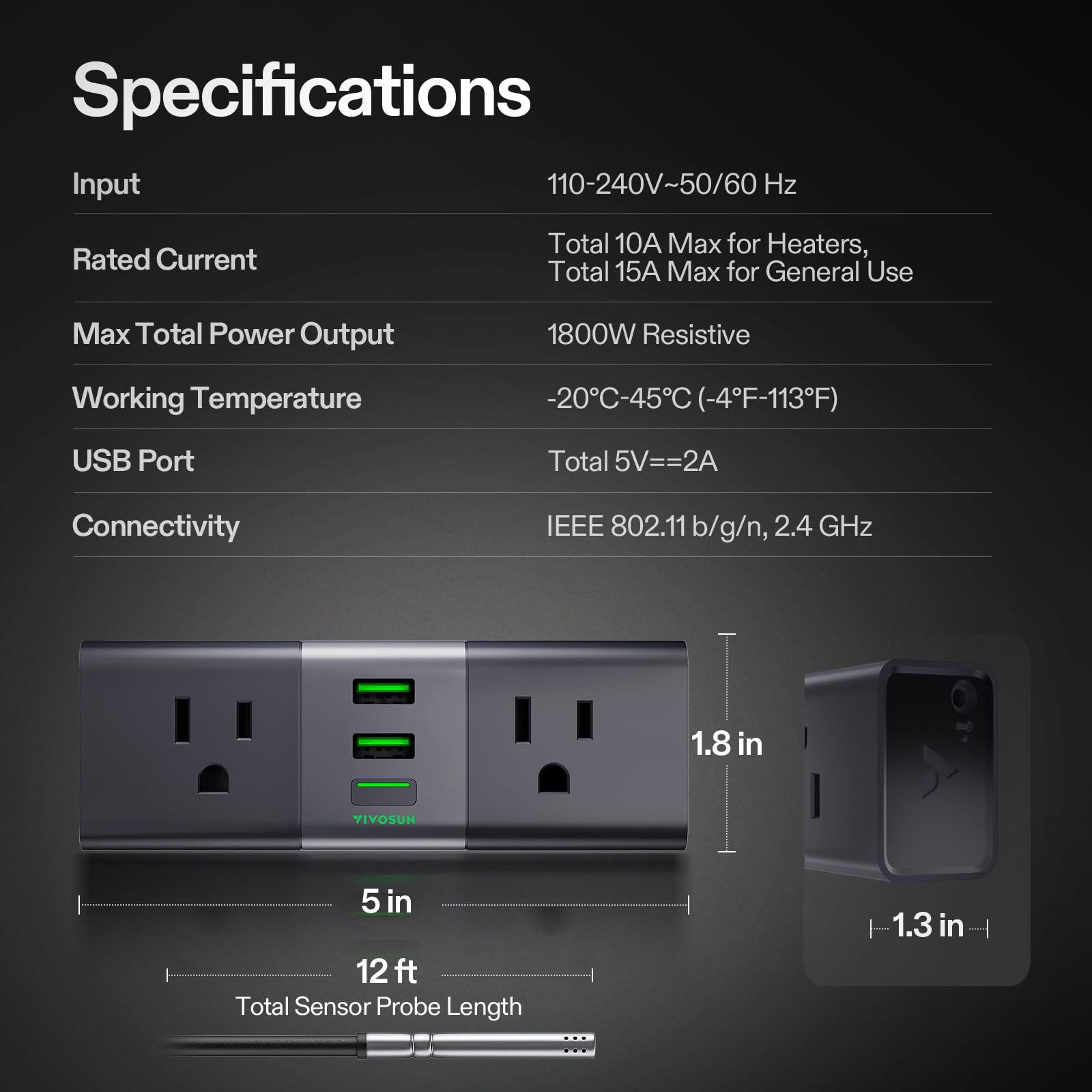 VIVOSUN GrowHub Outlet Controller A22 with Temperature and Humidity Sensor Probe Smart Environmental WiFi-Controller Smart Plug Thermostat 15A — view 7