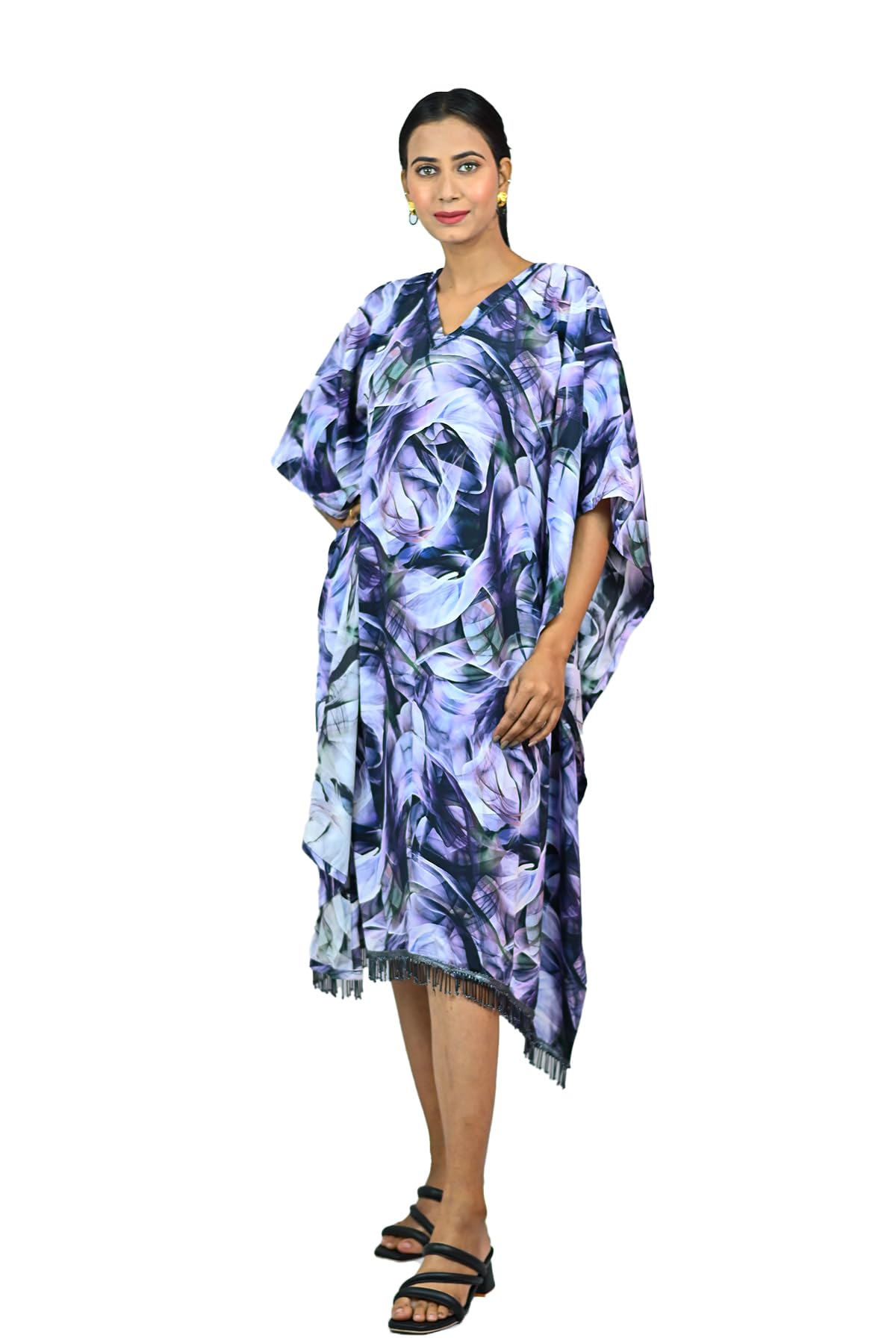 Women Crepe Printed Kaftan Digital Printed Kaftan Purple-image-37
