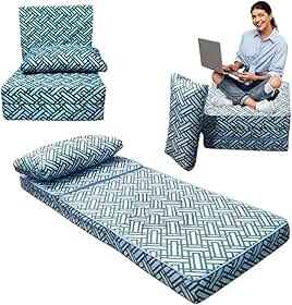 Vira Cama 3 em 1 Solteiro - Futon Dobrável com Travesseiro - Colchonete 180x60cm