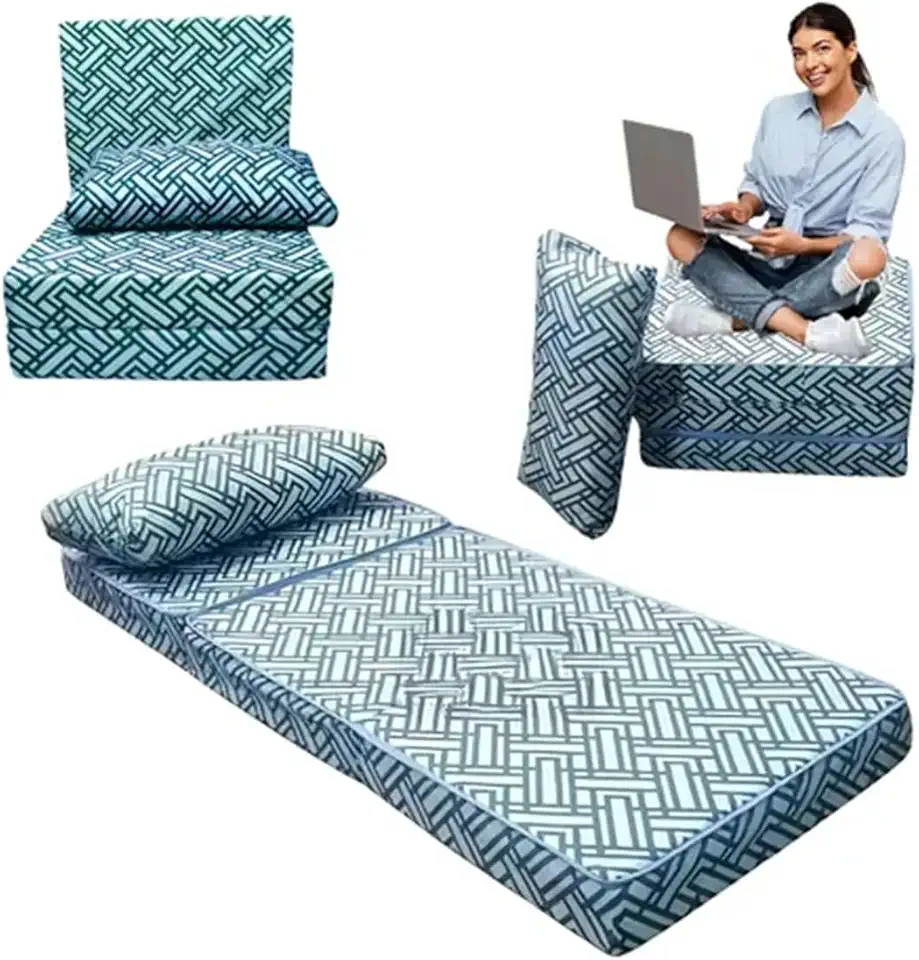 Vira Cama 3 em 1 Solteiro - Futon Dobrável com Travesseiro - Colchonete 180x60cm