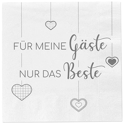 Servietten Papier Für meine Gäste nur das Beste 80 Stück Party Fest Papierservietten weiß 33 x 33 cm