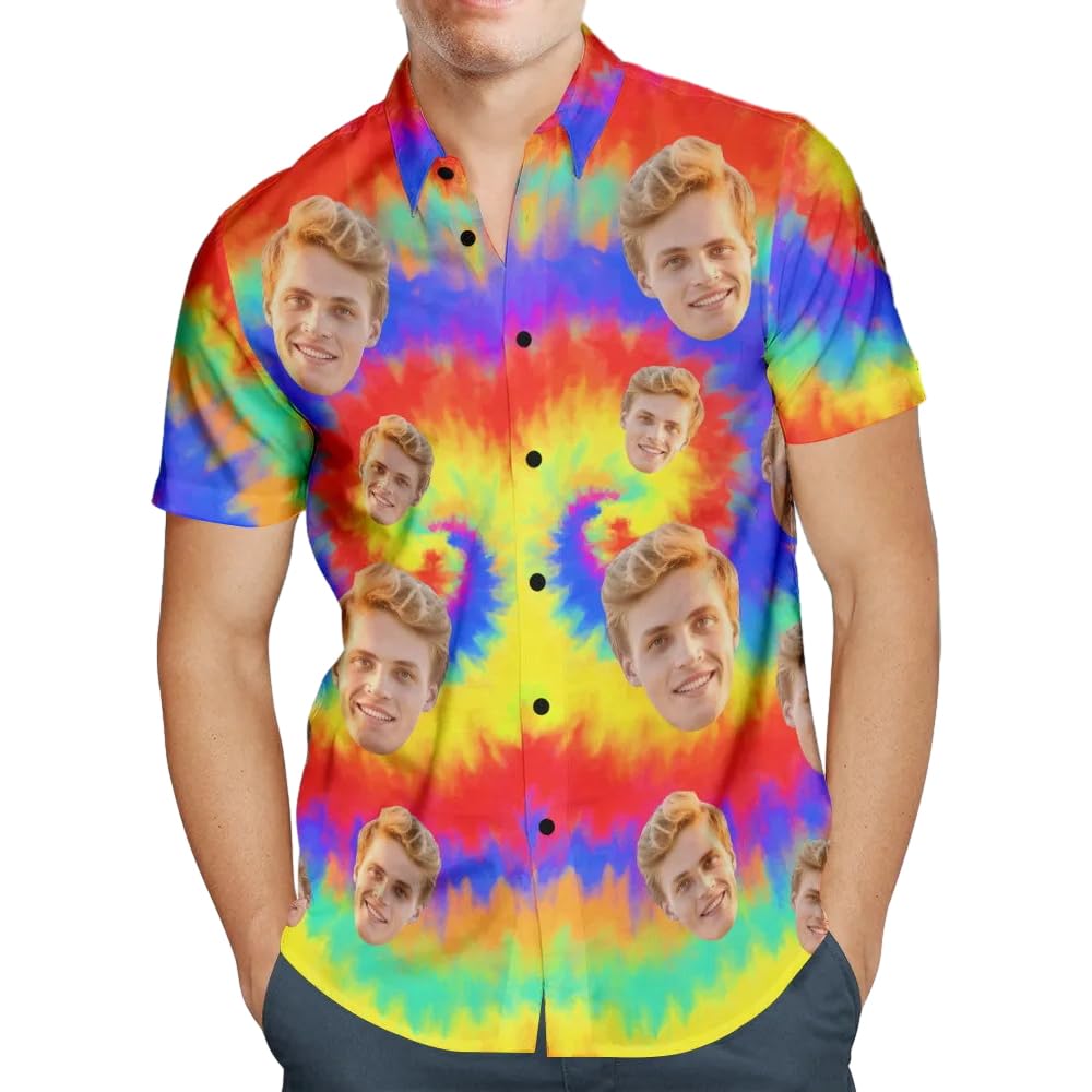 Smile lab Personalised Hawaiian Shirts with Face for Men Funny Customised Pet Dog Cat Photo Tropical Floral Hawaiian Shirts Short Sleeve