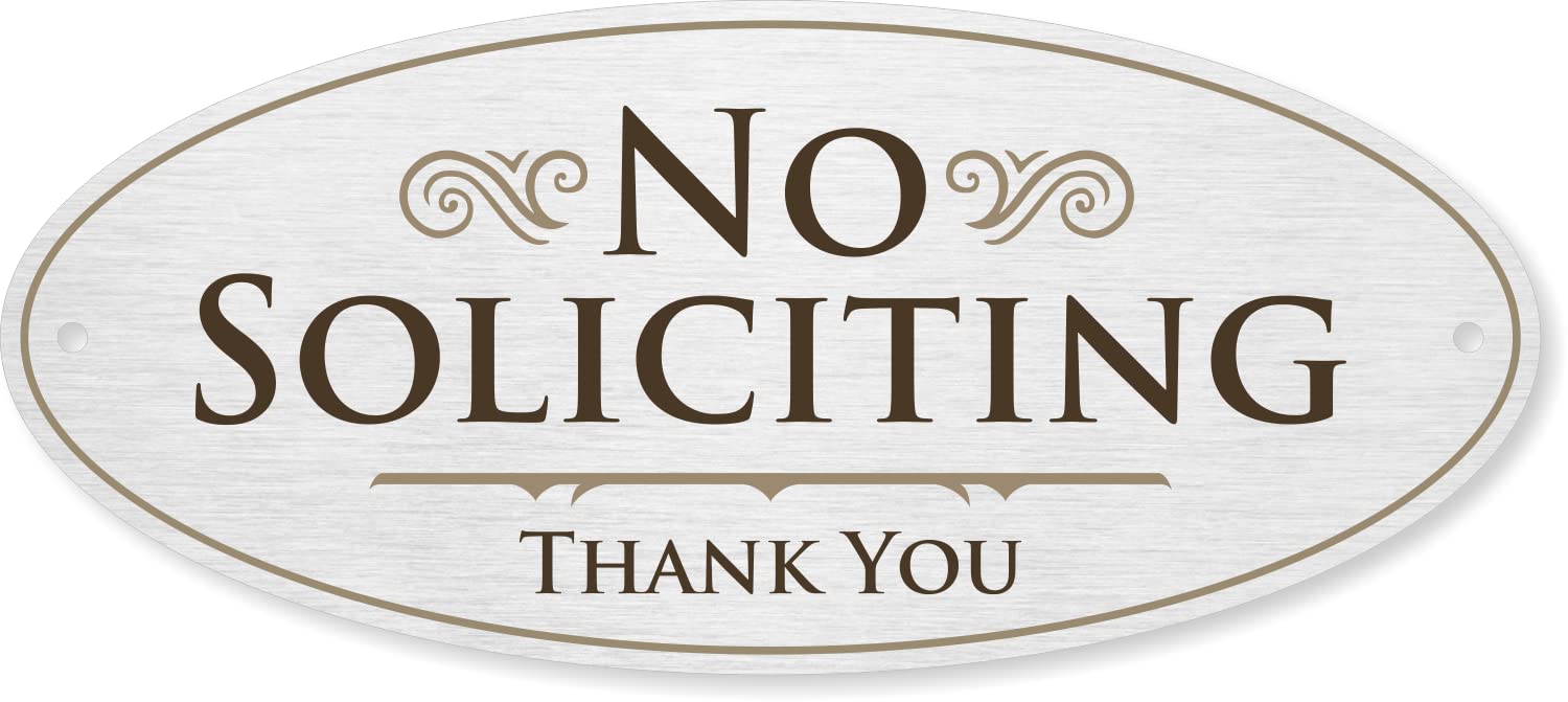 SmartSign Designer No Soliciting Thank You Sign for Door, 3M Adhesive Backing & Pre-Drilled Holes, 3.5" x 8", Vintage Decor Sign for Home, Matte