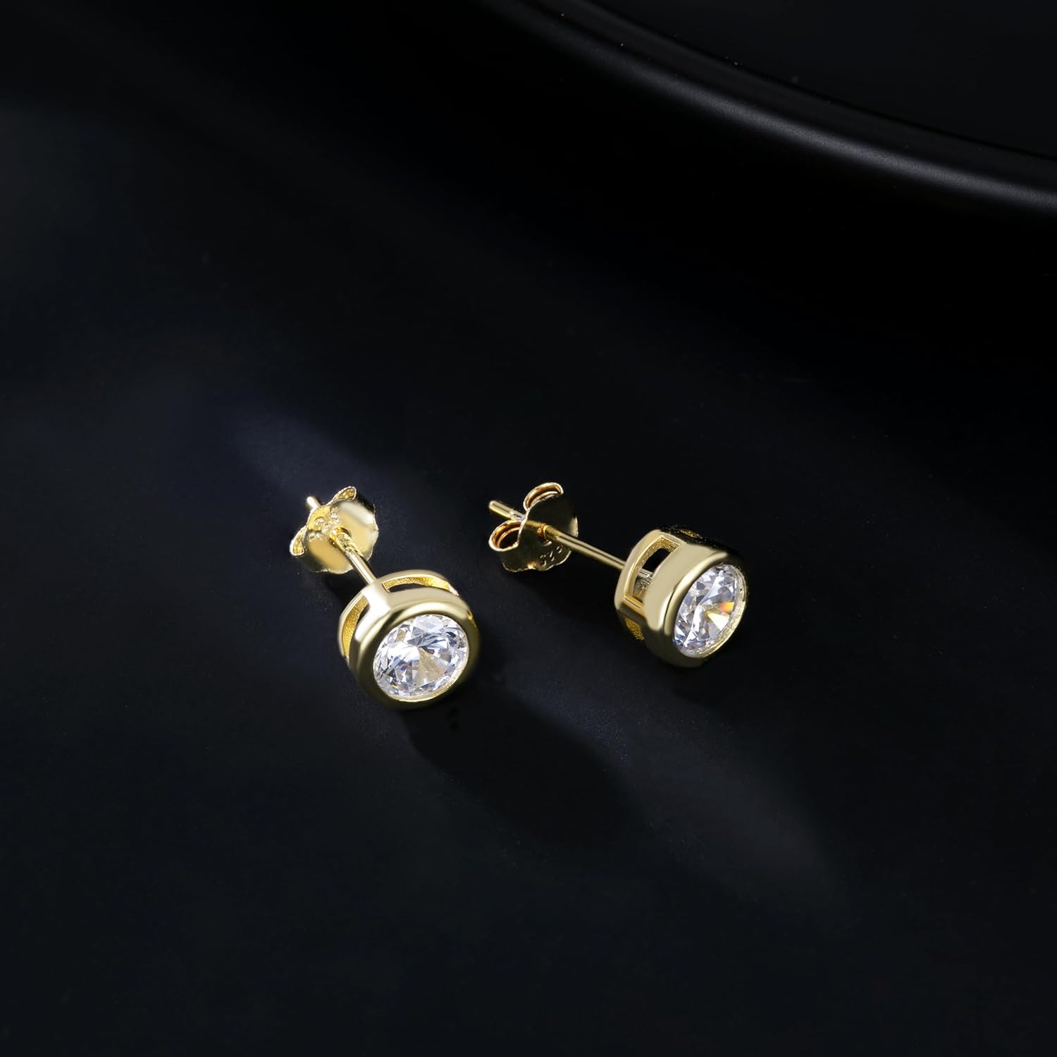 SLUYNZ Sterling Silver Bezel CZ Earrings Stud for Women Teen Girls Round Simulated Diamond Stud Earrings Round CZ Stud Earrings 5MM/6MM/7MM - Image 4