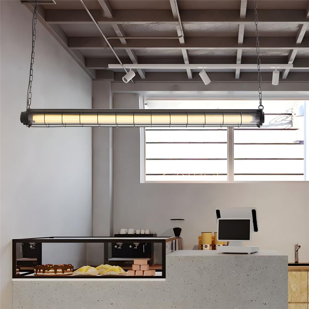 NIUYAO Pendant Lighting Iron Industrial Style Hanging Lamp Cage Shape Chandeliers for Living Dining Room Restaurant Gift -Black (Need 1 Bulb)