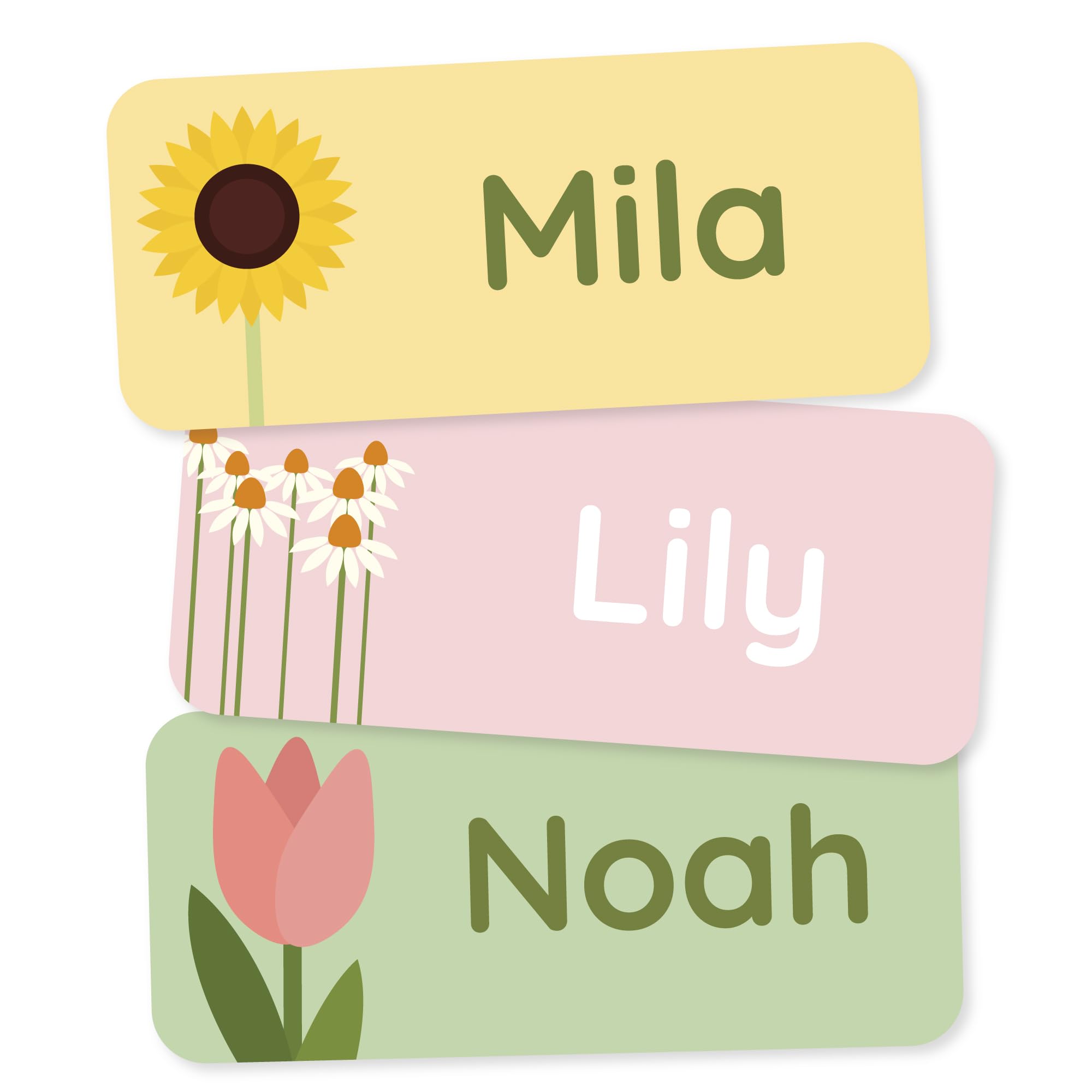 Personalized Name Labels for Kids (120) – Custom Waterproof & Durable Stickers for Clothing, Daycare, Office & School Supplies - Flowers