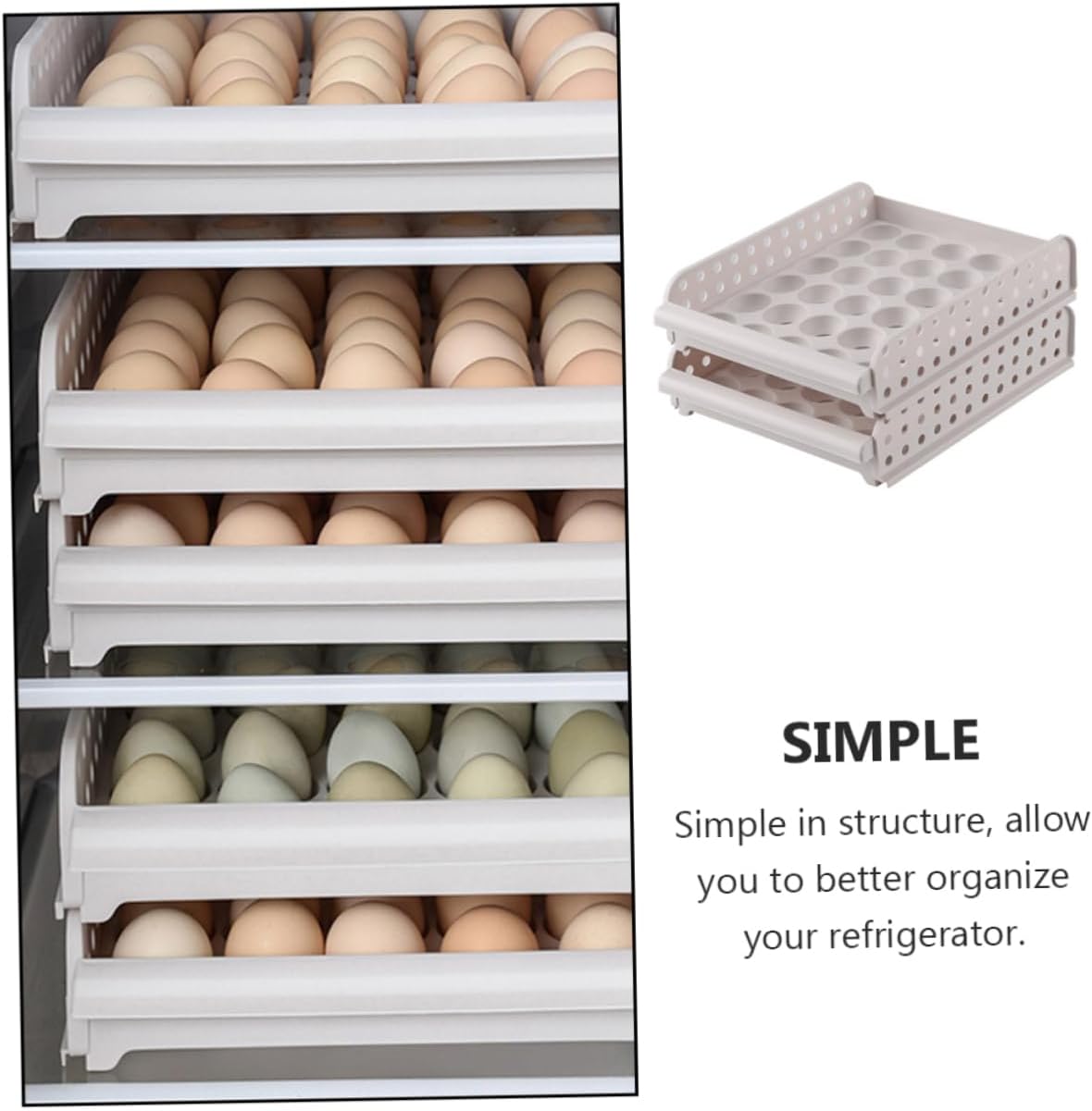 Artibetter Double Layer Egg Storage Container Stackable Household Egg Holder for Refrigerator Removable Inner Tray