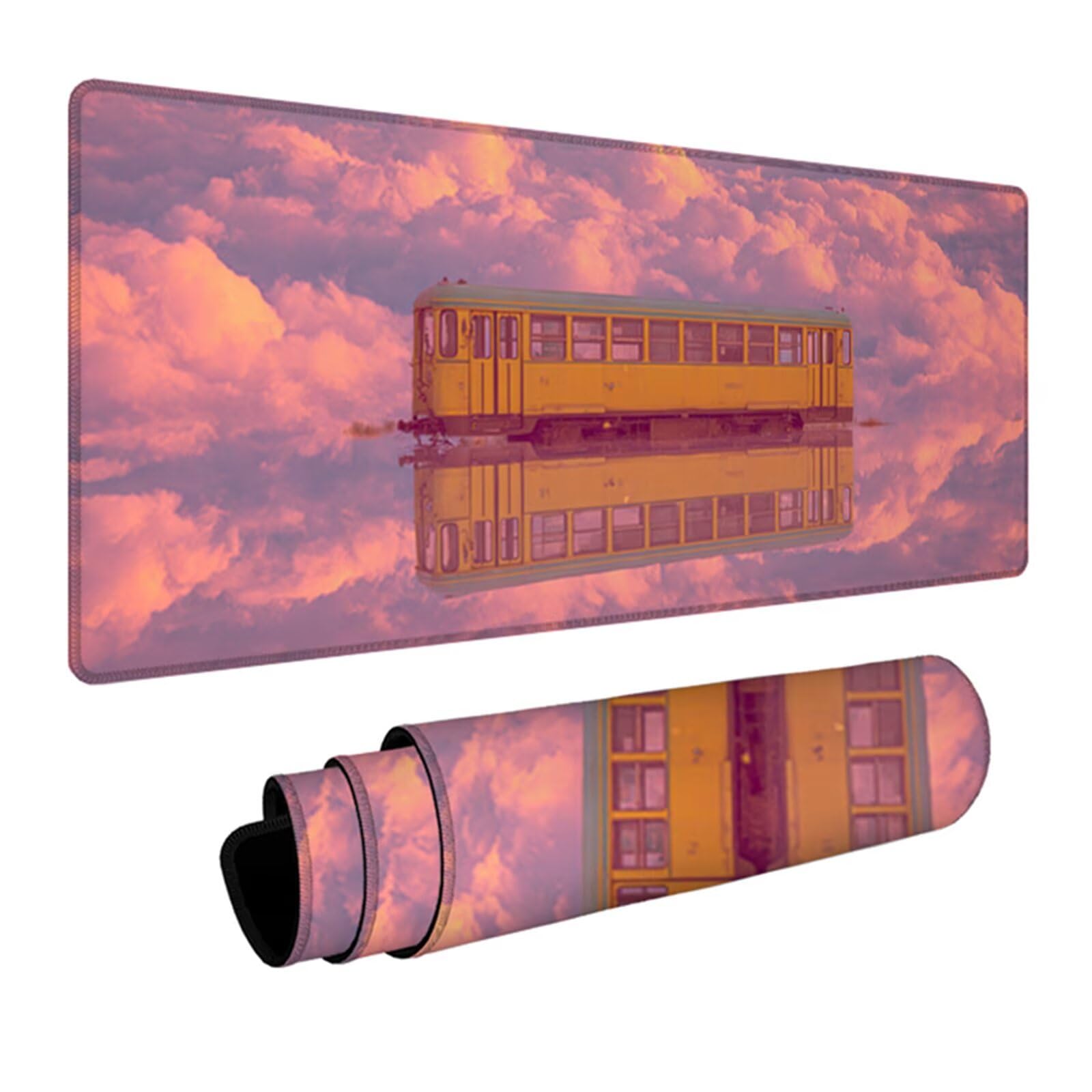 Pociąg Gamingowa podkładka pod mysz 1200 x 600 x 3 mm, podkładka na biurko, z antypoślizgową gumową podstawą, podkładka pod mysz XXL z przyszytymi krawędziami, akcesoria do gier, do biura, komputera