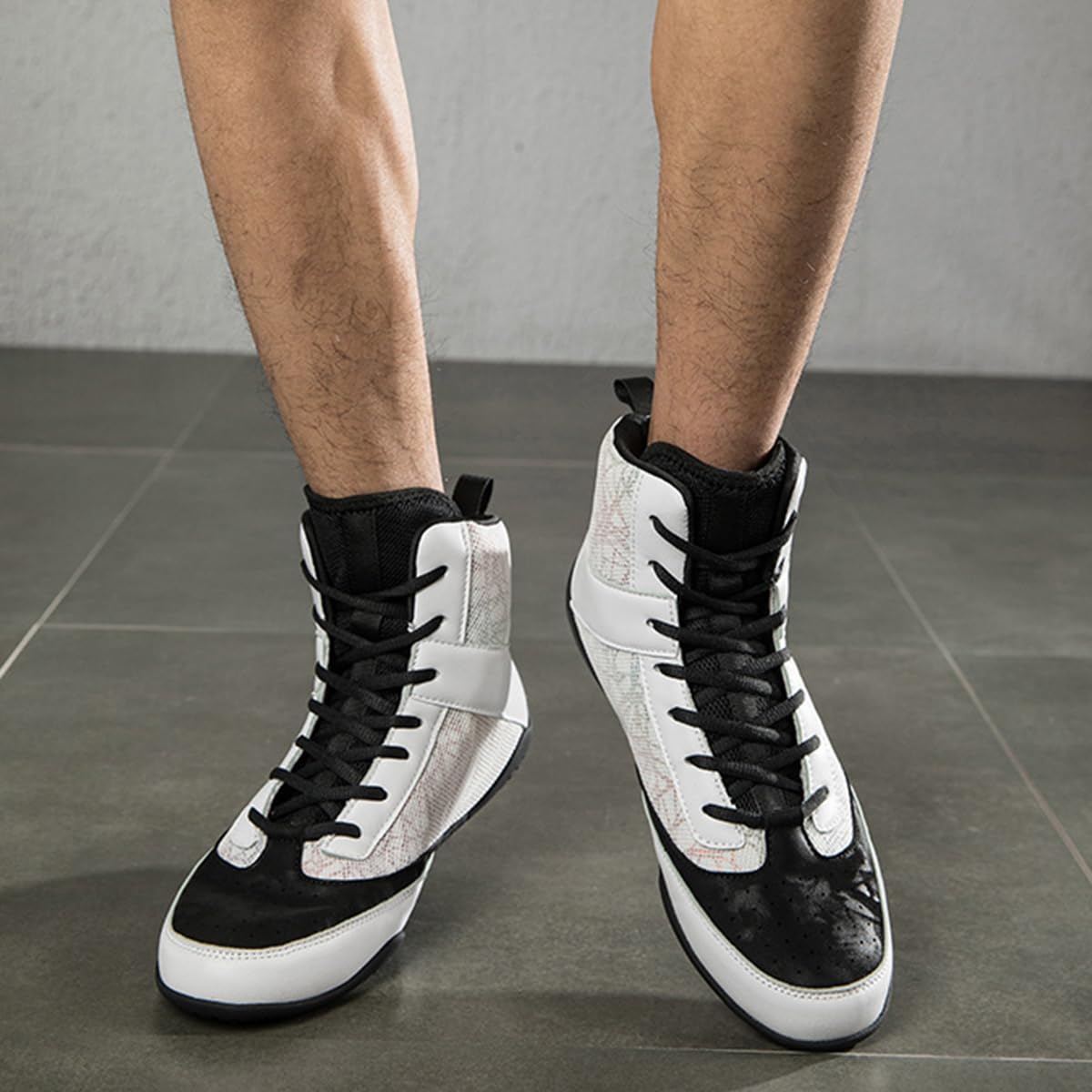 Zapatillas De Boxeo Alto Rendimiento para Hombres Zapatos de Lucha Libre Media Altura con Cordones, Superior de Malla Transpirab, para Entrenamiento Y Competición