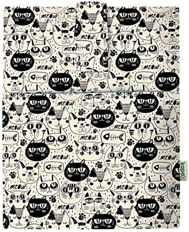 KAPAX Book Sleeve Cover - Hard Books Cover for Paperback, Washable Fabric, Book Protector- Padded, Tablet Pc Case Cover for Adult (Black Cat)