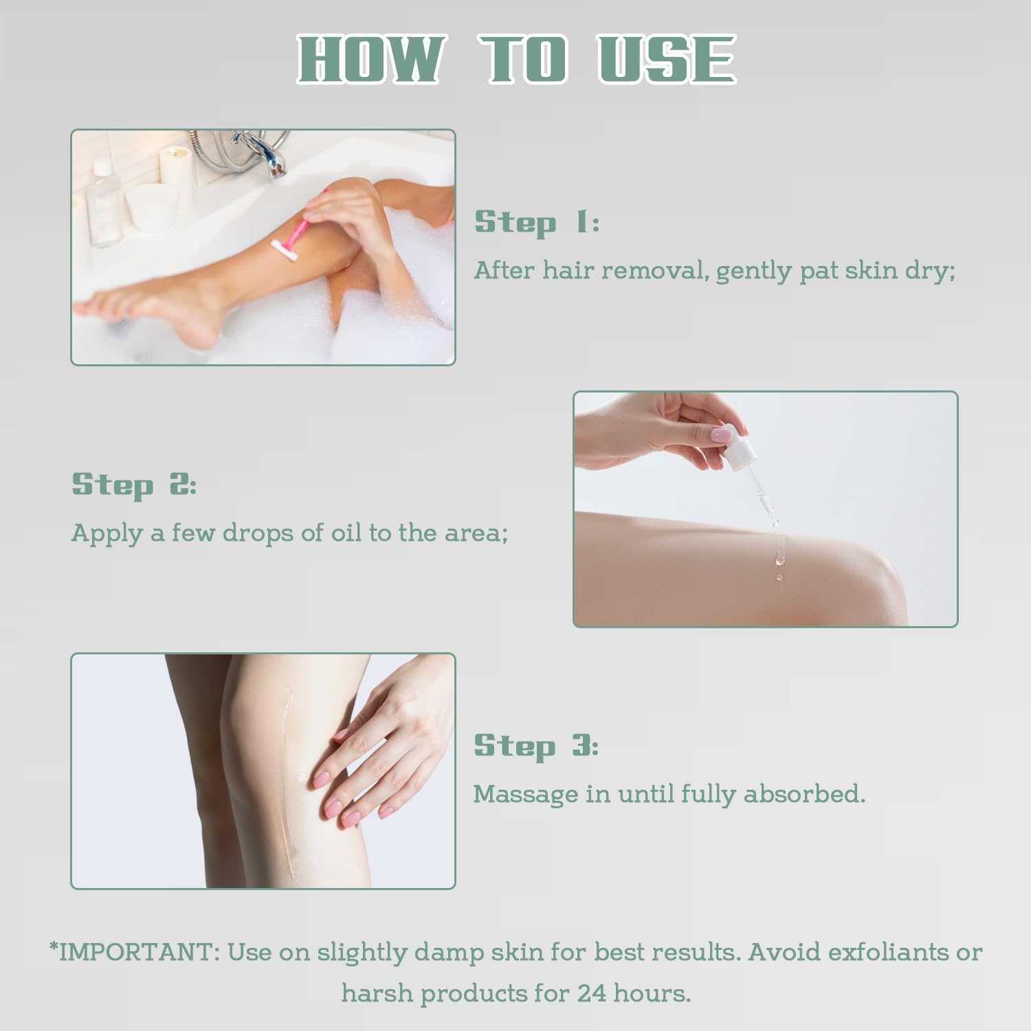 Aceite suave para después del afeitado de 3.4 fl oz para cara, cuello, piernas, axilas, zonas de bikini, evita enrojecimientos, pelos encarnados, proporciona hidratación profunda y calma 6