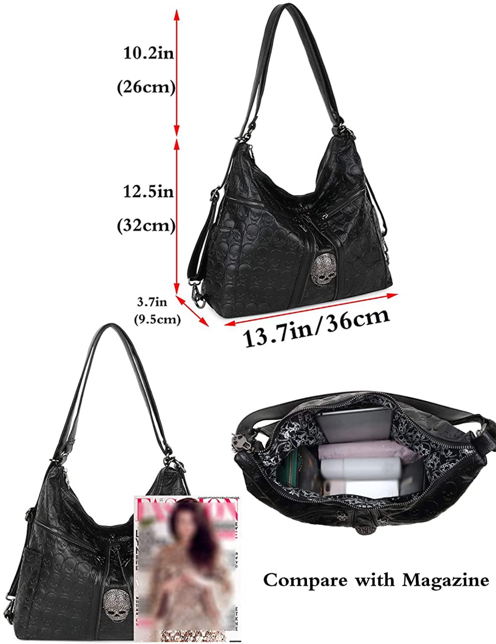 Downupdown - Bolso bandolera para mujer, diseño de calavera con remache Crossbody Satchel