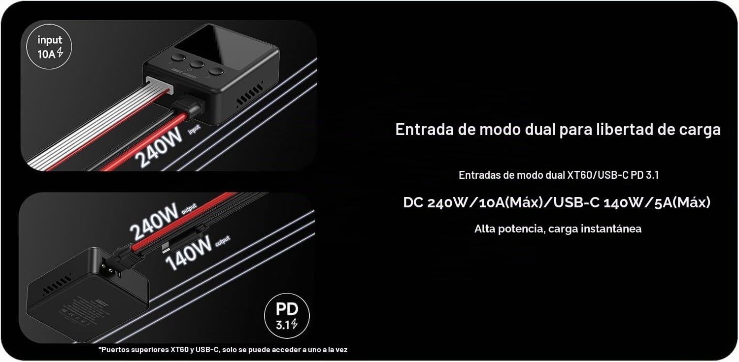 ISDT 608PD Cargador de Batería Lipo DC 6S/240W/10A USB C 100W/5A para Baterías RC Cargador de Equilibrio para Baterías Life/Lilon/LiPo/LiHV (1-6S), NiMH (1-16S), Pb (1-12S)