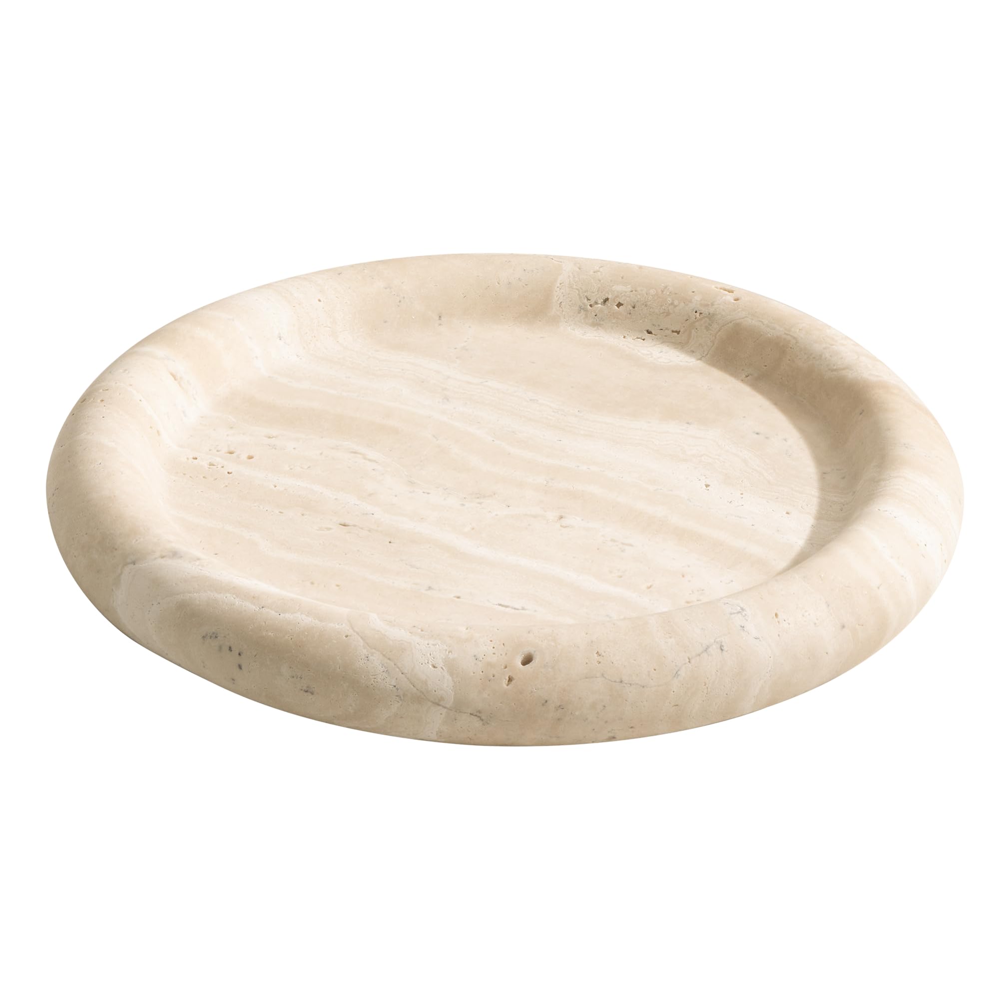 XINFUHUA Round Ceramic Tray - Small Vanity Tray For Bathroom Counter, Marble Look Decor, Grey Black (Medium Size)