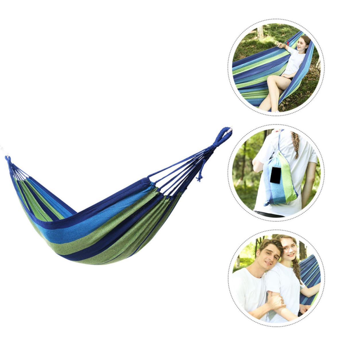 STOBAZA Hamaca Doble de Lona Correas y Hebillas, Azul, Fácil de Instalar y Ligera, para Balcón y Backpacking, Hombres