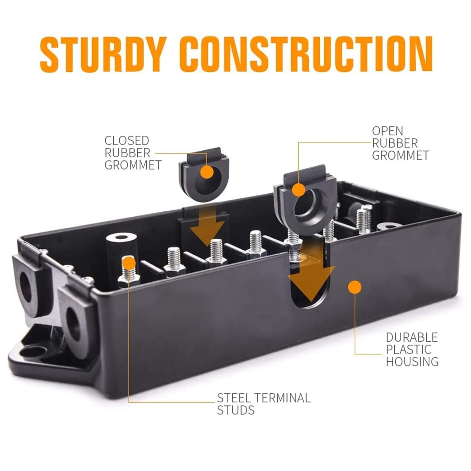 7 Way Trailer Junction Box, 7 Way Electrical Trailer Junction Box with Recognition Color Studs,Weatherproof ABS Electrical Distribution Block for RV, Boats, Trailers