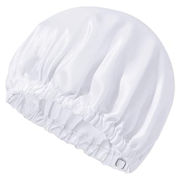 Mommesilk Silk Sleep Cap 22 Momme, Pure Silk Bonnet for WomencAdjustable Elastic Pure Mulberry Silk Sleeping Cap Head Cover for Hair Beanies White