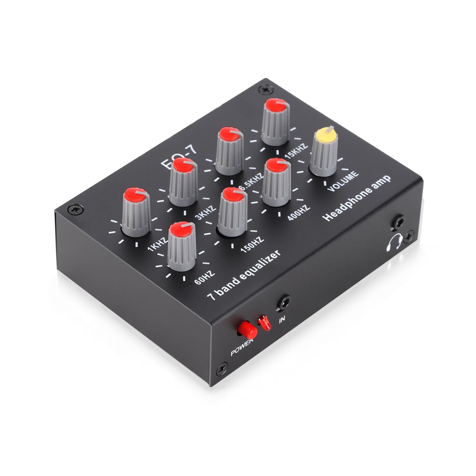 7-Band Sound Equalizer für Auto & Heimkino – Digitaler 2-Kanal Equalizer aus Aluminiumlegierung mit 12 dB Bass- und Höhenregelung, DC5V–12V Eingangsspannung