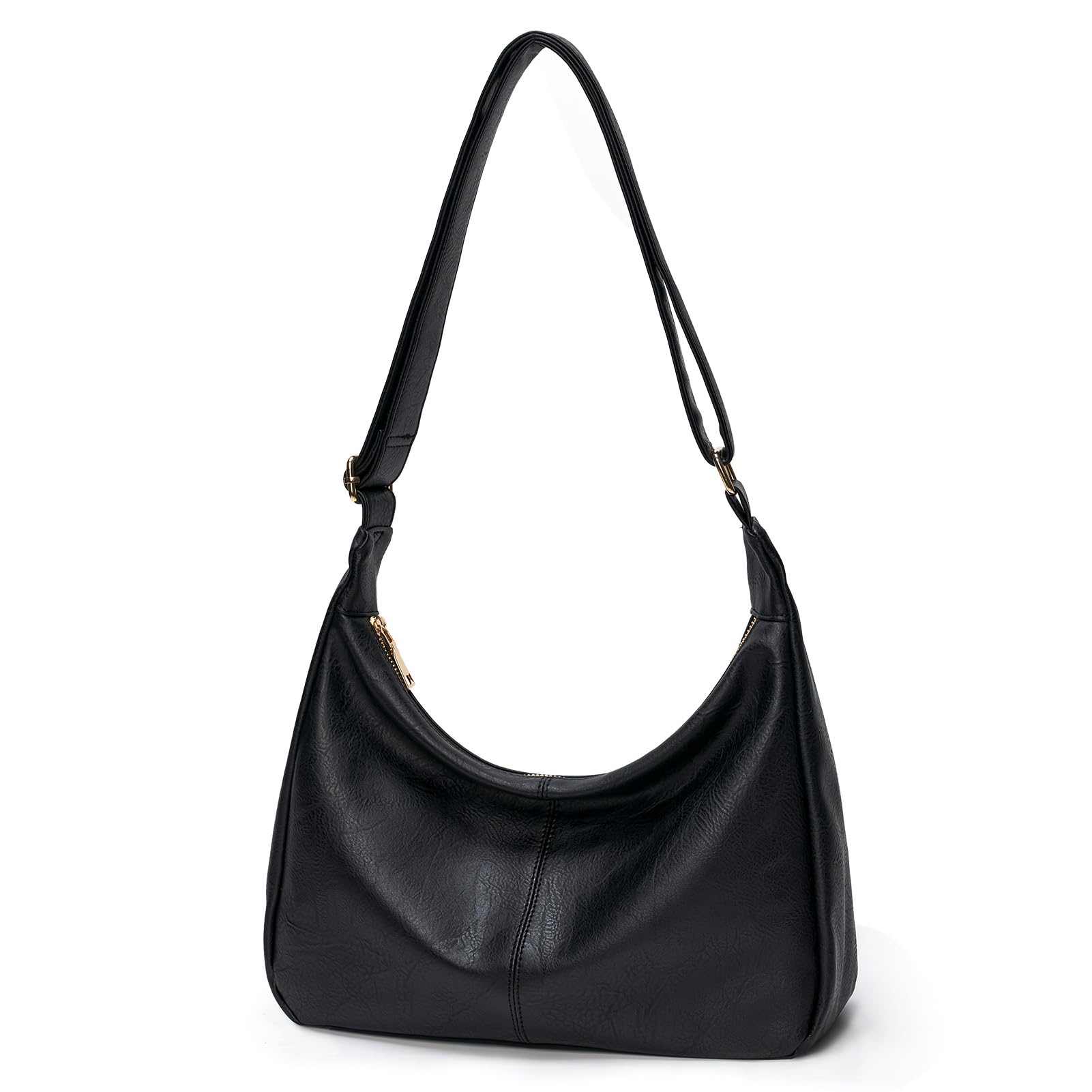 Slouchy Shoulder Bag for Women, Foldable Crossbody Hobo Purse in PU Leather