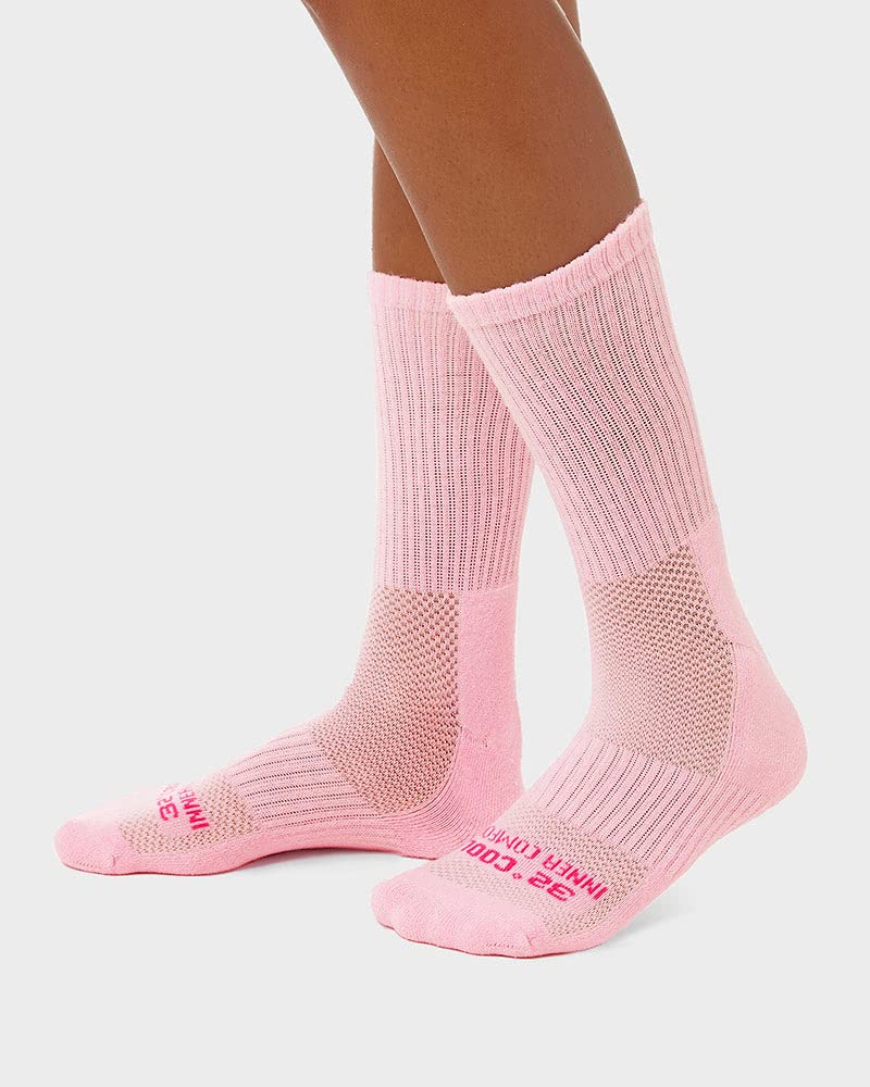32 DEGREEES Women's 5 Pack Comfort Crew Socks | Anti-Odor | Arch Support | Active | Casual | Work, Pink/Purple/White, Medium