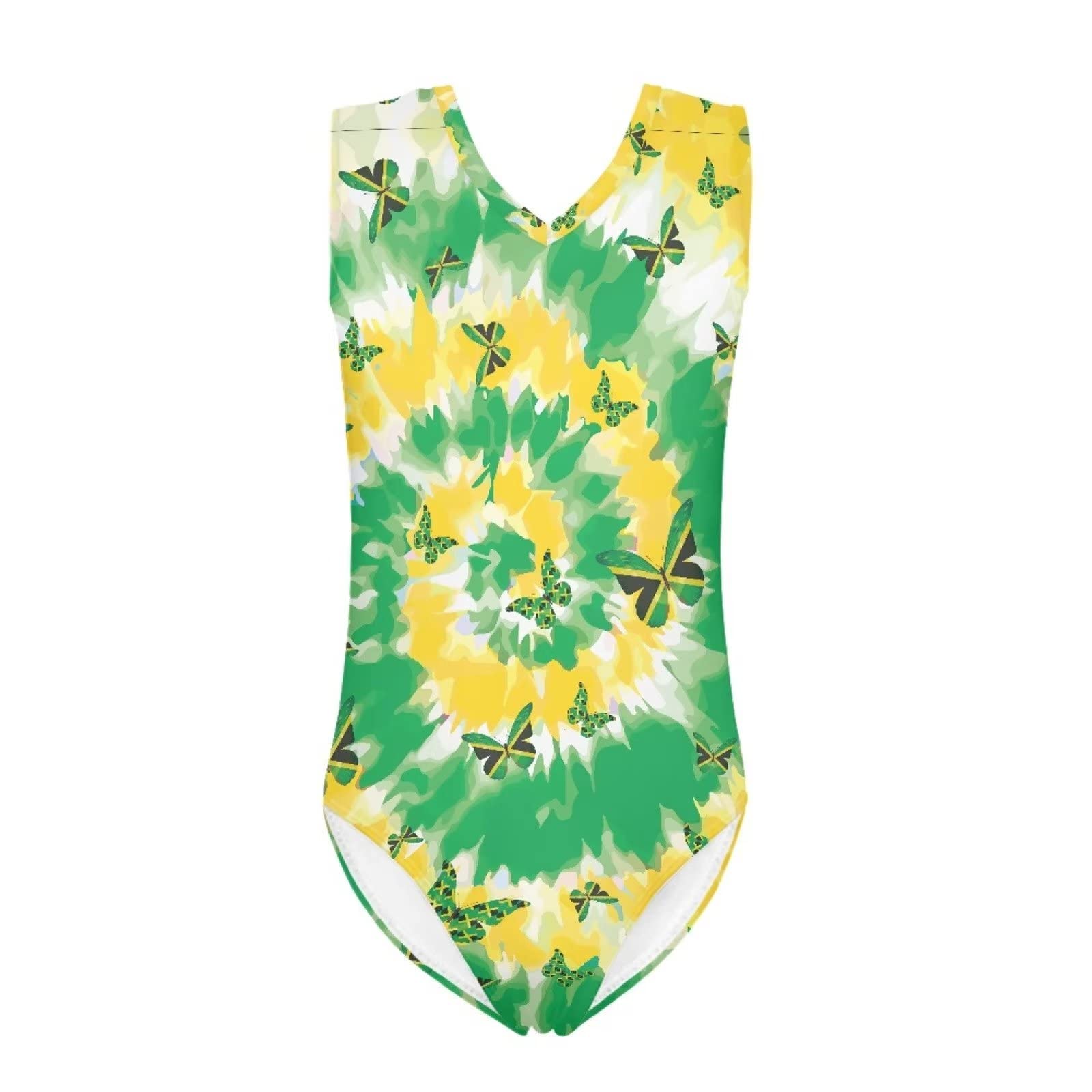 Qwefvb Girls Jamaica Tie Dye Butterfly Green Cactus Gymnastics Leotards For Stretch Leopards Dance Ballet Unitards,