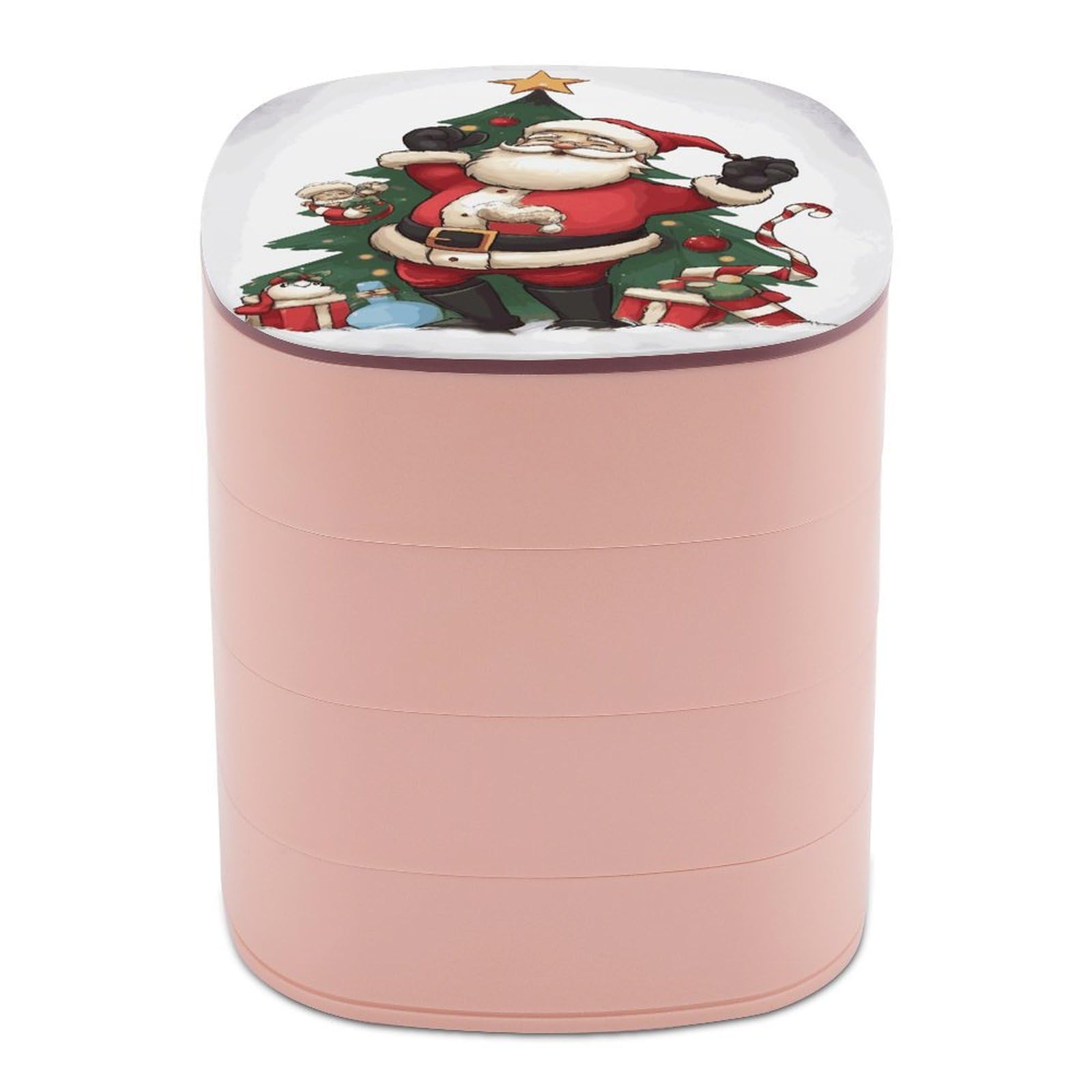 JTREHY Merry Christmas Jewelry Box 4-Layer Covered Rotating Jewelry Storage Box Large Capacity Storage Boxes Portable Jewelry Case for Bracelets Earrings Necklace