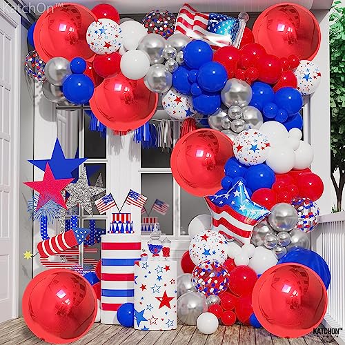 Image of KatchOn, Red Balloons - Big 22 Inch, Pack of 6 | 4D Sphere Red Foil Balloons for Red Party Decorations | Metallic Balloons for Carnival, Casino Theme Party | Graduation Decorations 2026, Birthday