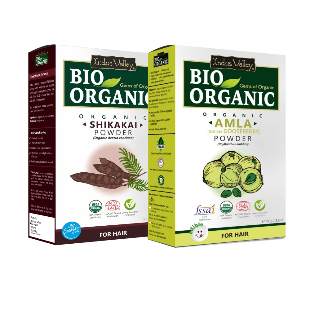 INDUS VALLEY Bio Organic Natural Shikakai Powder | Acacia concinna with Amla Powder | Indian Gooseberry for Hair Care - (100g+100g=200g)-picture-19