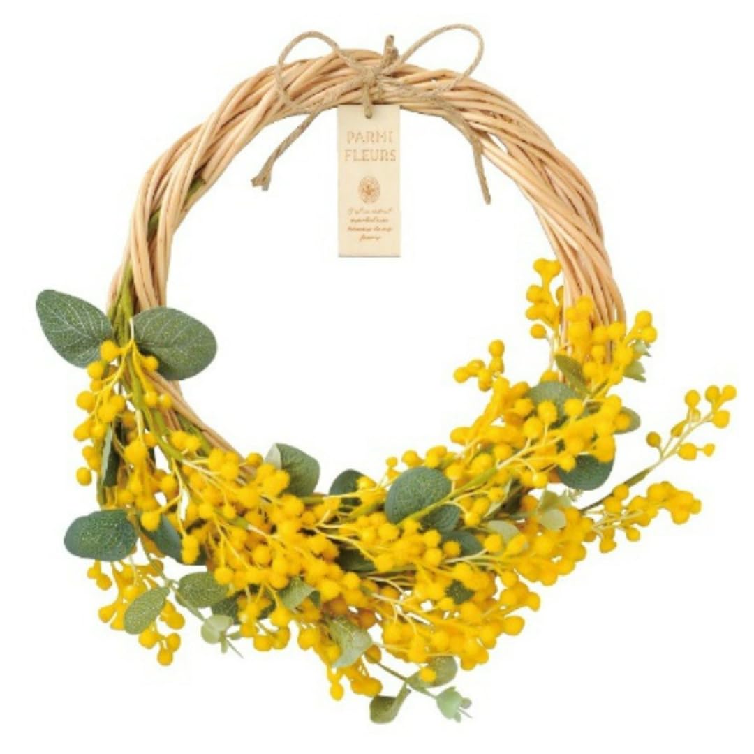 ハーフリース◇ナチュラルリース◇ミモザリース Amazon｜ふんわりミモザリース ドライフラワーリース ハーフ