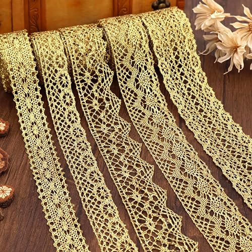 ZNZAKKA Gold Lace Trim 15 Yards Vintage Lace Ribbon for Sewing Crafts Gift Wrapping