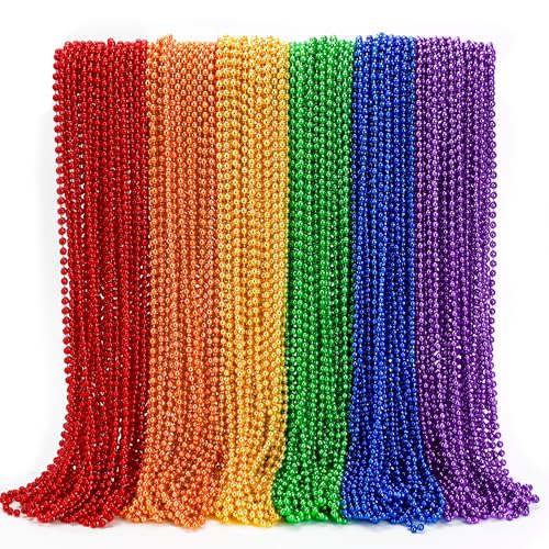 EOBOH Pride Beads Stuff, LGBTQ Necklace Accessories,100PCS 6 Kinds of LGBTQ Metallic Beads Necklaces Bulk, Gay Lesbian Pride Necklace, Costumes Decor for Pride Month Parade Throws Party Favors
