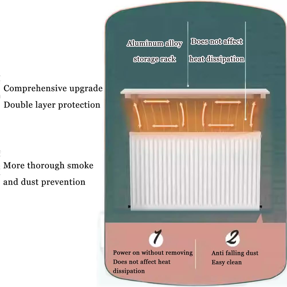 Antipolvere Antifumo Mensola sopra Mensola sopra Termosifone, Bianco Mensola Termosifone, Lega di Alluminio Copritermosifone, Senza Foratura Easy Fit,70cm