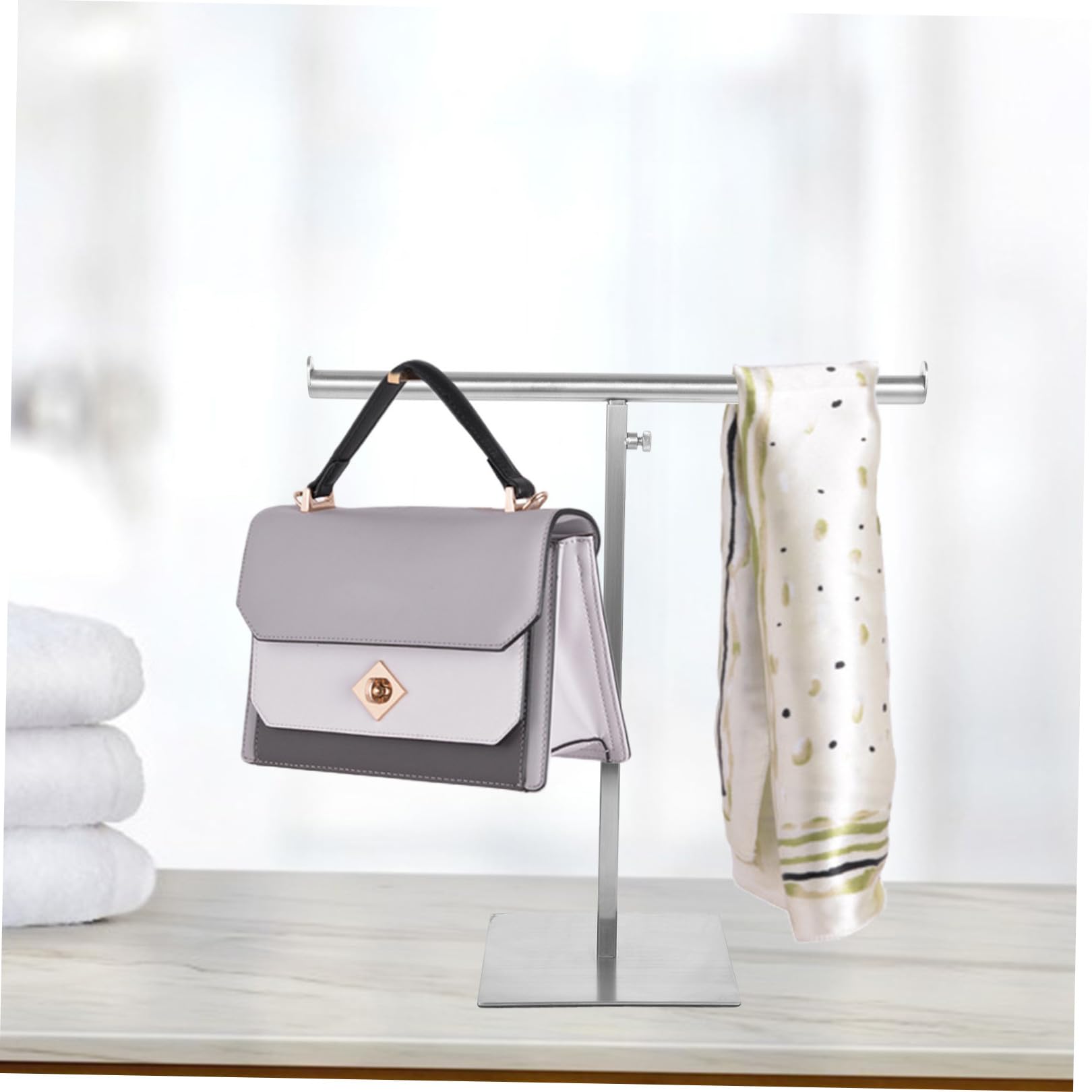 Percha Resistente Bolsos Colgar Plata o Acero para Inoxidable de Ahorro Altura Ajustable , Soporte y Espacio para Armario Centro Comercial