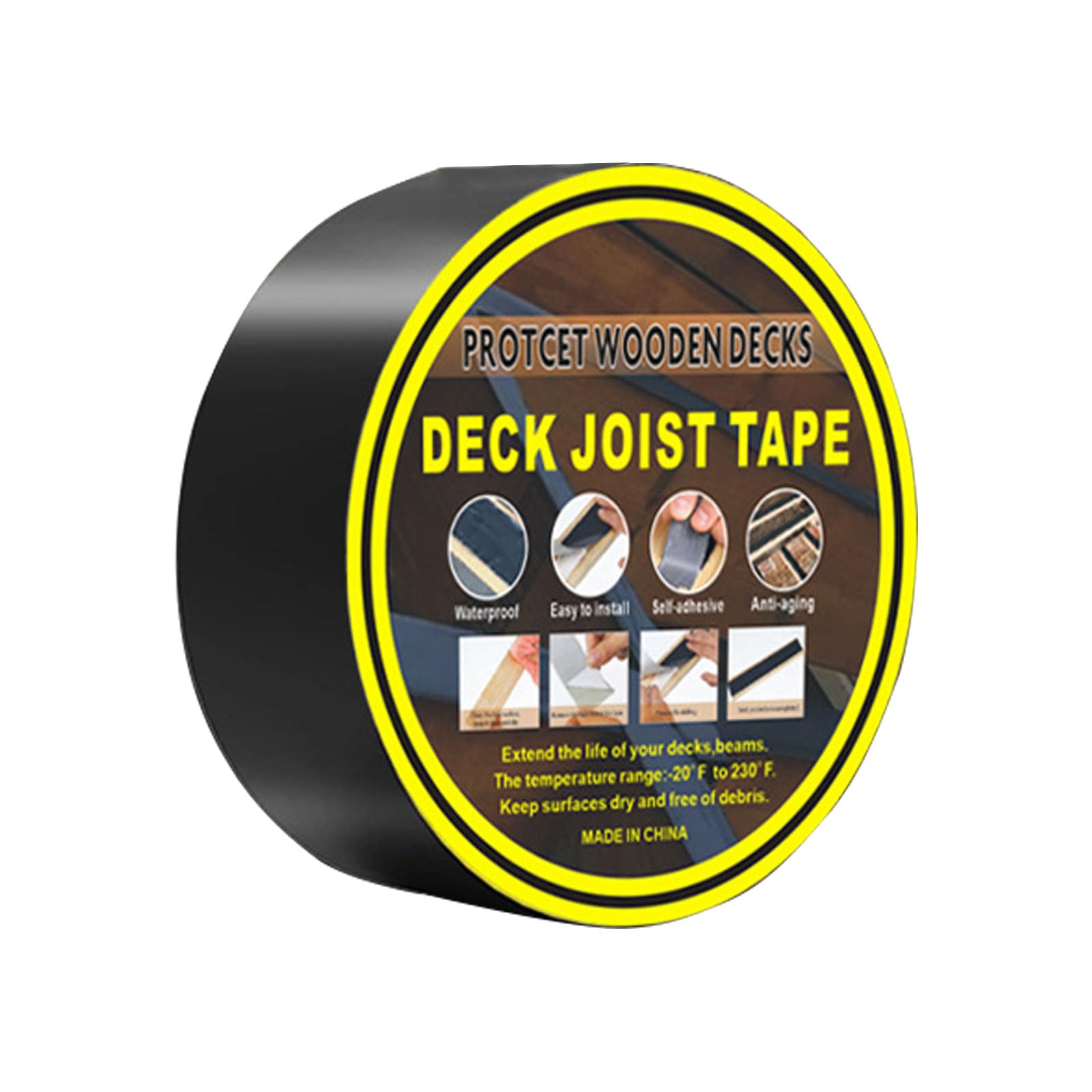 Nastro butilico impermeabile, nastro adesivo per joist da 2" x 49 ft per decking, butyl Joist flashing Tape Waterproof Autoadesivo per Deck Joist Beams Protection (1 rotolo, nero)