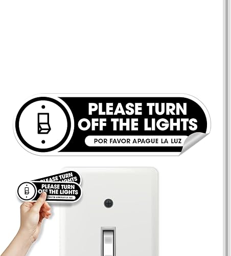 Miniatura 5 de Calcomanías bilingües para apagar las luces, paquete de 2 calcomanías de luz, vinilo mate permanente, inglés y español (pequeño)