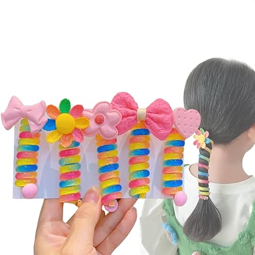 Miniatura 7 de 5 bandas de pelo coloridas para niños, lazos de pelo en espiral, cable telefónico, cable de teléfono, lazos rectos en espiral, 5 estilos de regalo