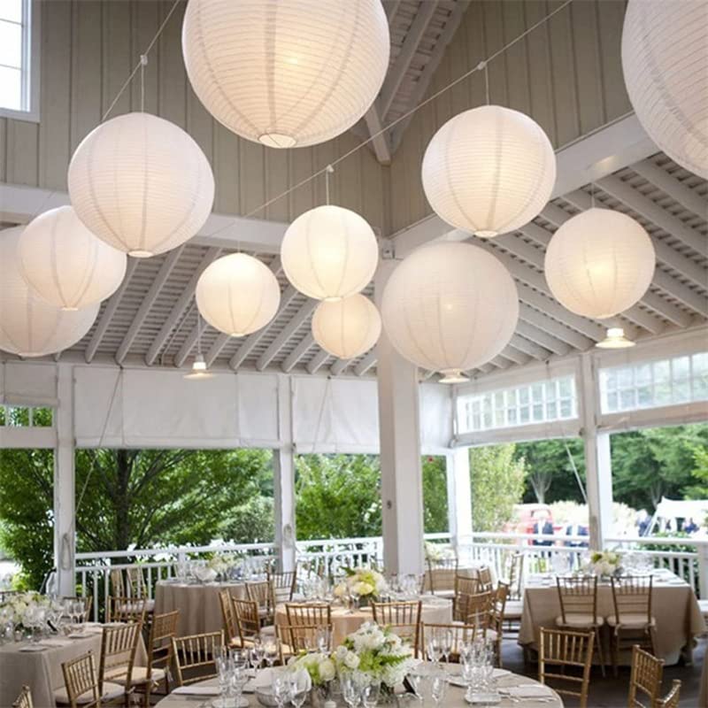 30 Pièces 4-12 Pouces Taille Mixte Lanternes Chinoises En Papier Bricolage Boule Lampion Suspendu Blanc