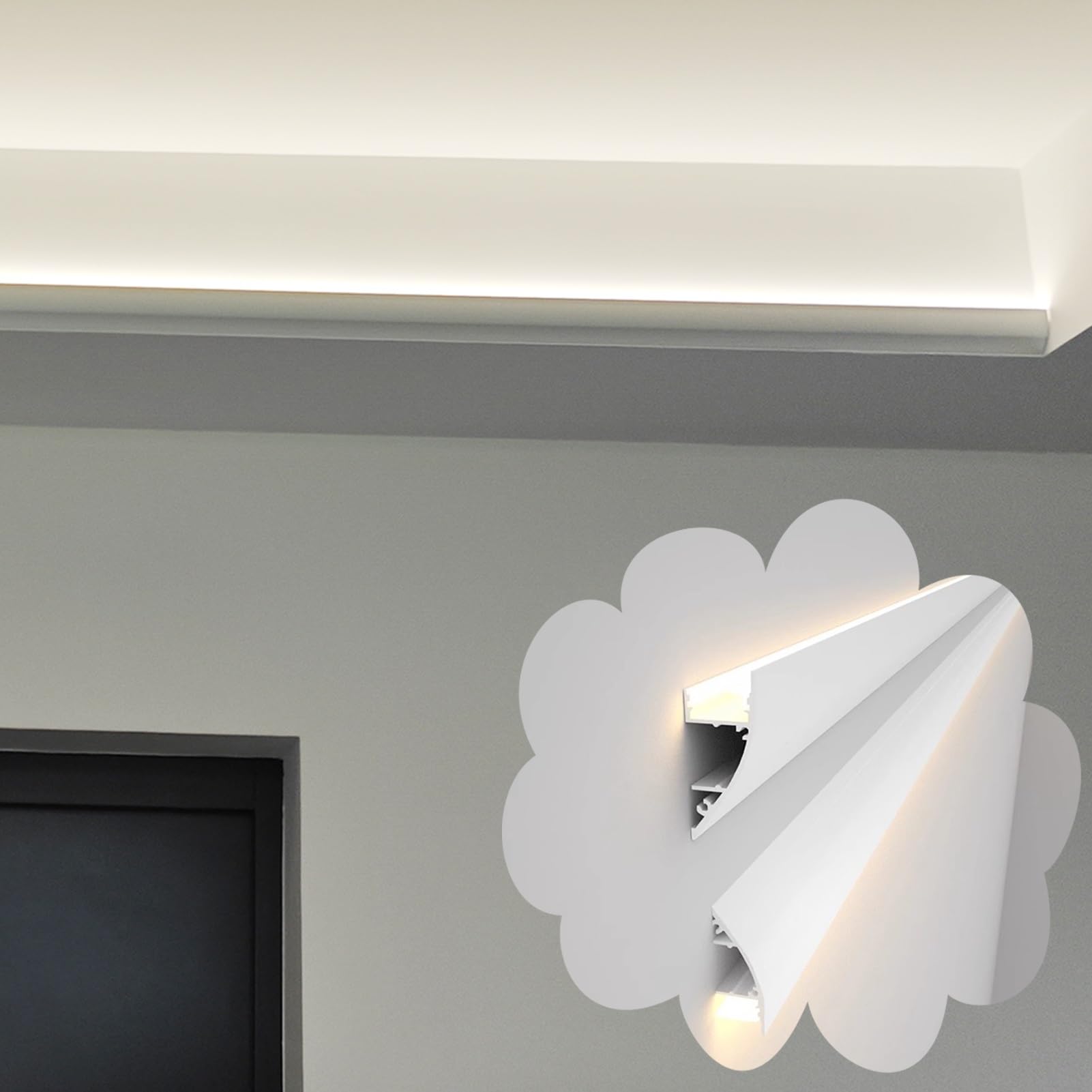 Upper Lower Lighting Crown Moulding, LED Channel Holder Linear Strip Aluminum Profile, Cornice Molding Ceiling Coving for Wall Washer Decor(5m(16.4ft))