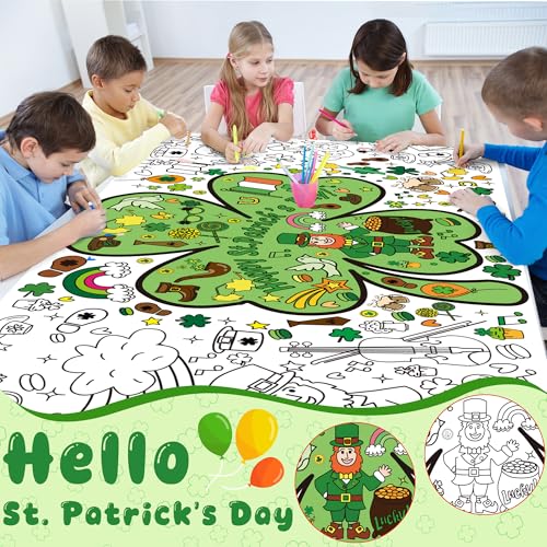 Image of OHOME St Patrick's Day Giant Coloring Poster /Tablecloth - 72x30 Inch St Patricks Day Crafts for Kids,St Patricks Day Gifts Games Activities Toys Decor Party Decorations
