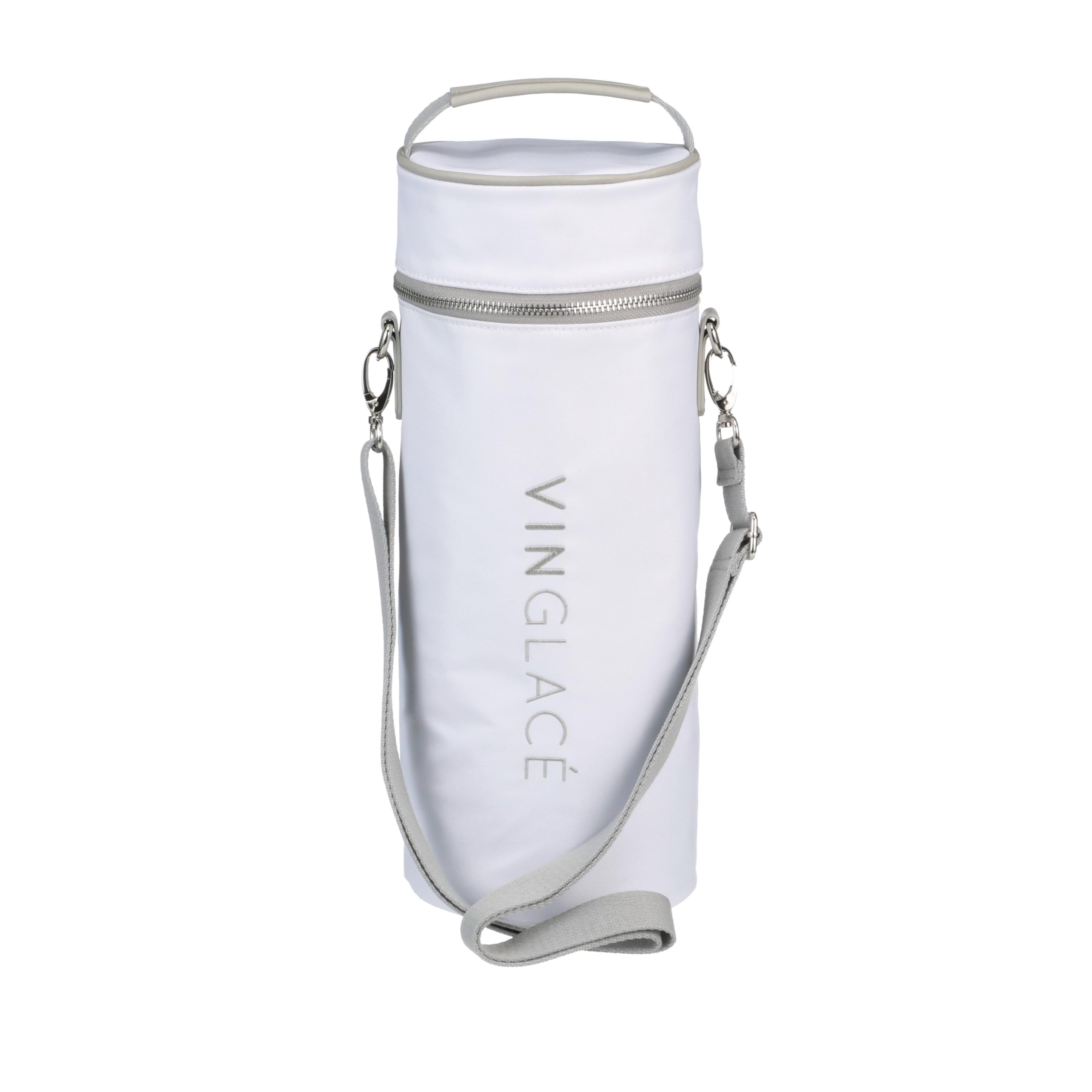 Vinglacé Wine Bottle Tote Bag - Lightly Insulated Water Resistant Champagne Bottle Carrier, Holds Most 750 ml Wine Bottles, White