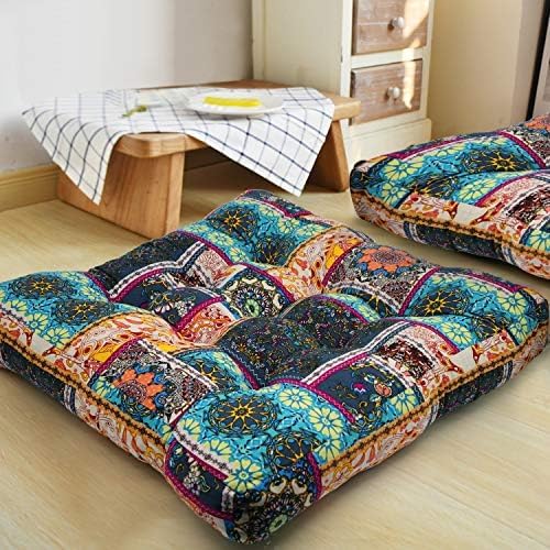 HIGOGOGO Square Meditation Pillow, Large Floor Pillow Thick Tufted Seat Cushion for Balcony Bedroom Tatami Living Room, Turquoise, 22x22 Inch - Image 2