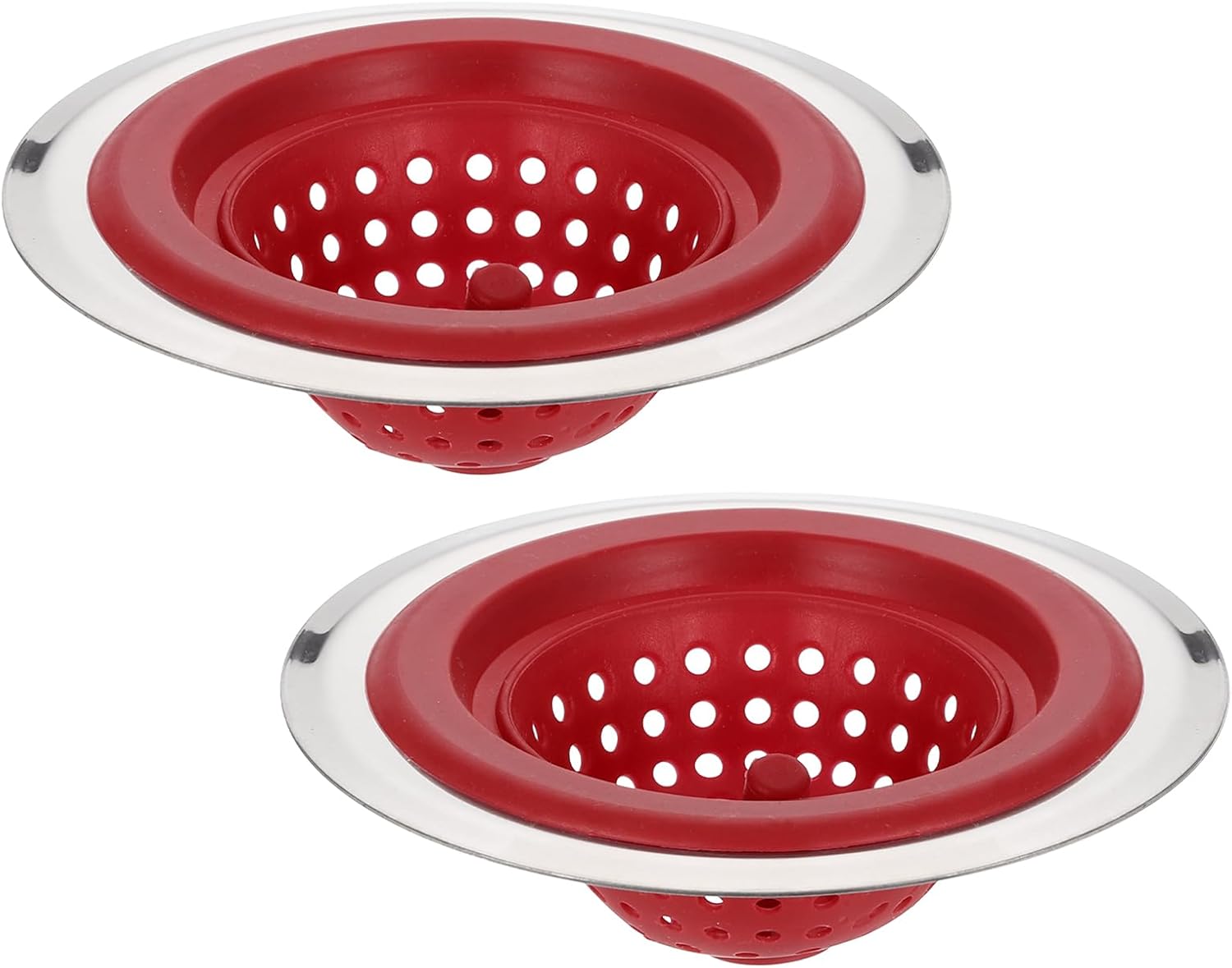 uxcell Silicone Sink Strainer, 2Pcs Kitchen Sink Drain Strainer Stopper with Detachable Stainless Steel Edge 4.4" Diameter Rim, Red